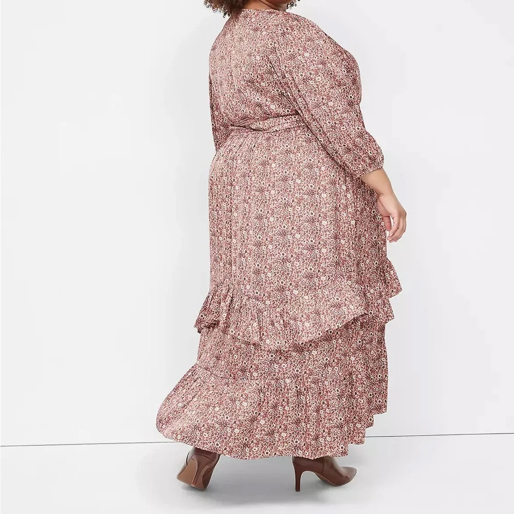 Lane Bryant 3/4 Sleeve Flounce Hem Midi Dress in Rose Floral | Plus Size Dress - Picture 2 of 11